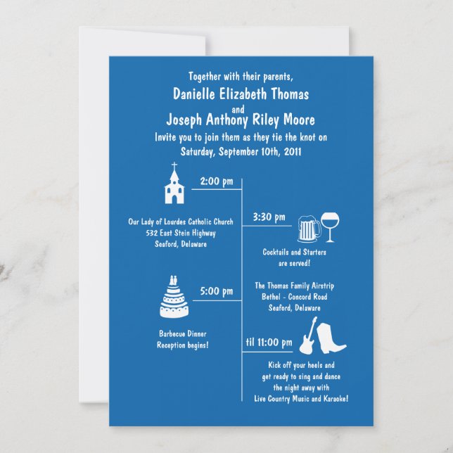Invitation Fun Whimsy Timeline Mariage (Devant)