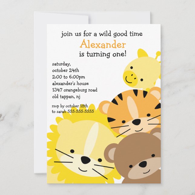 Invitation Fun Zoo fête d'anniversaire (Devant)
