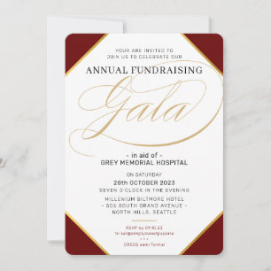 Invitation FUNDRAISING GALA élégant événement marron or rouge