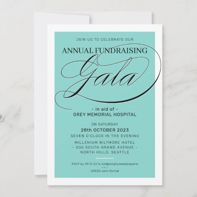 Invitation FUNDRAISING GALA événement fantaisie élégant vert  (Devant)