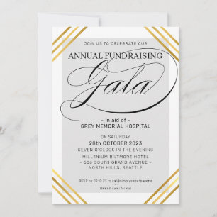 Invitation FUNDRAISING GALA événement faste cadre doré gris