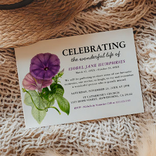 Invitation Funérailles élégantes à l'aquarelle florale violet