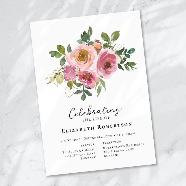 Invitation Funérailles florales roses (Créateur téléchargé)