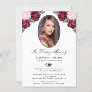 Invitation Funérailles Florales Roses Rouges En Mémoire D'Amo