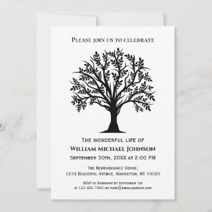 Invitation Funérailles Mémorial Arbre Noir Et Blanc De La Vie
