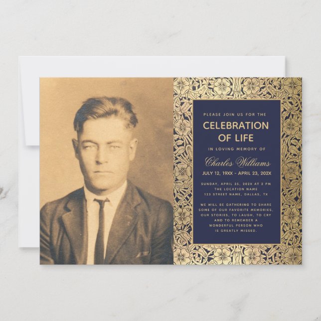 Invitation Funérailles Photo Marine Gold Elegant Life Celebra (Devant)