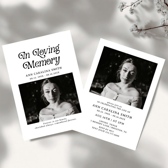 Invitation Funérailles Rétro Minimales En Mémoire Amoureuse (Créateur téléchargé)