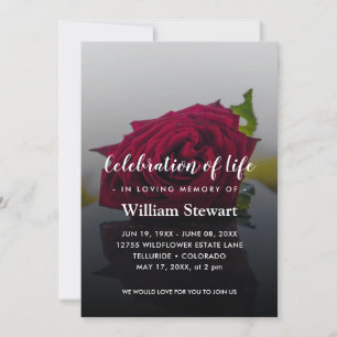 Invitation Funérailles rustiques Rose Floral Célébration de