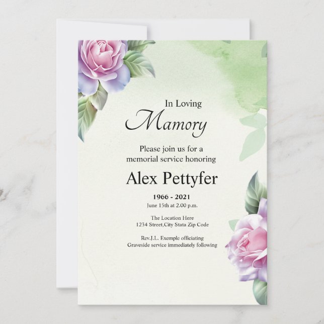 Invitation funéraire florale et carte Faire-part (Devant)