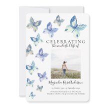 Invitation funéraire simple papillon bleu