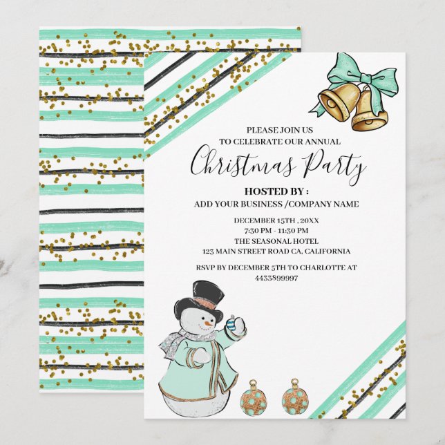 Invitation Funky Blue Corporate Office Christmas Party (Devant / Derrière)