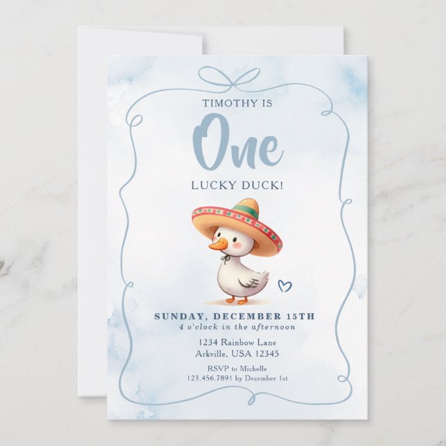 Invitation Funky Espagnol Lucky Canard Premier anniversaire (Devant)