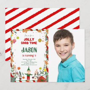 Invitation Funky Green & Red Elf Anniversaire Photo