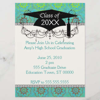 Invitation funky green shabby chic graduation