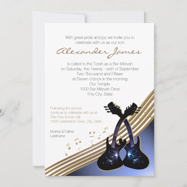 Invitation Funky Guitar Music Bar Mitzvah (Devant)