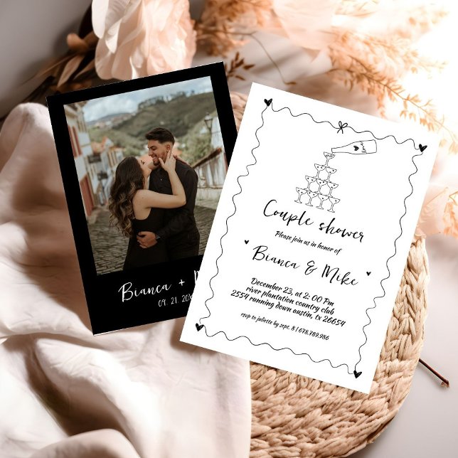 Invitation Funky manuscrit Champagne Tower Couple Douche (Créateur téléchargé)