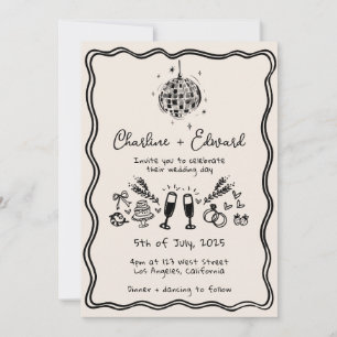 Invitation Funky manuscrit Wavy Border Disco Mariage