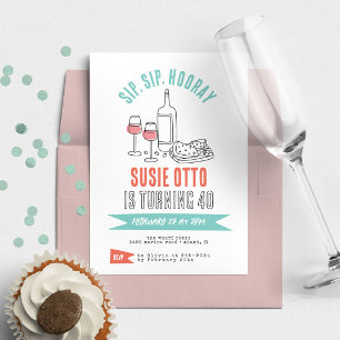 Invitation Funky Modern Girly Cocktail Vin Anniversaire