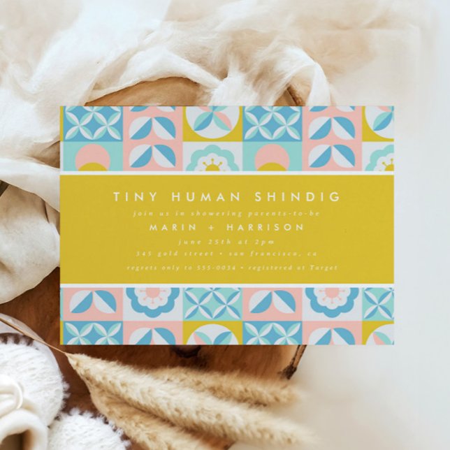 Invitation Funky moderne Jaune minuscule Baby shower humain S (Créateur téléchargé)