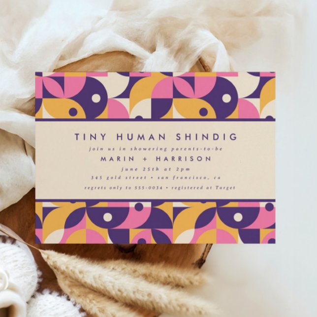 Invitation Funky moderne violet minuscule Baby shower humain  (Créateur téléchargé)