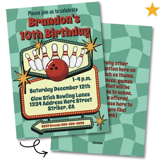 Invitation Funky Retro Vibes Tween Bowling Birthday (Créateur téléchargé)