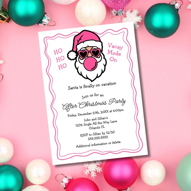 Invitation Funky rose Père Noël Bubble Gum après la fête de N (Créateur téléchargé)