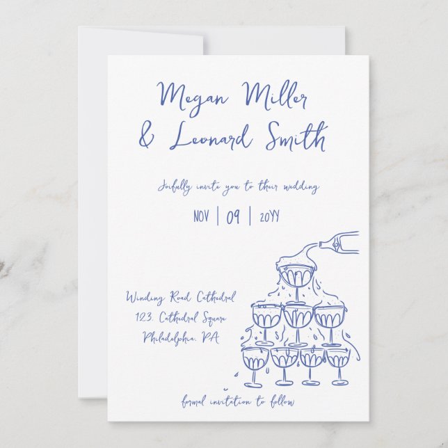 Invitation Funky tour champagne enregistrer la date mariage (Devant)