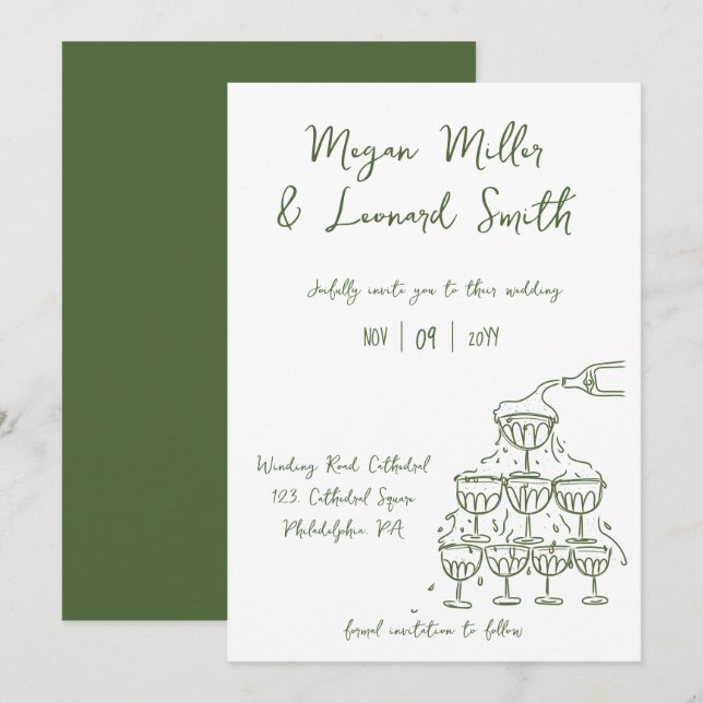 Invitation Funky tour champagne enregistrer la date mariage (Devant / Derrière)