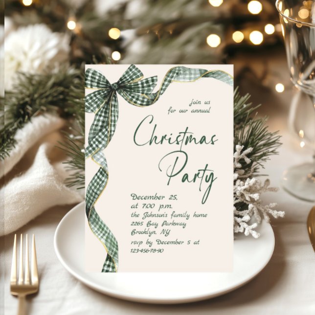 Invitation Funky Whimsical Christmas Green Bow Holiday Party (Créateur téléchargé)
