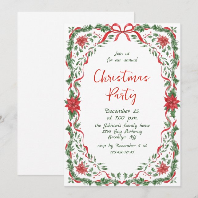 Invitation Funky Whimsical Christmas Red Bow Holiday Party (Devant / Derrière)