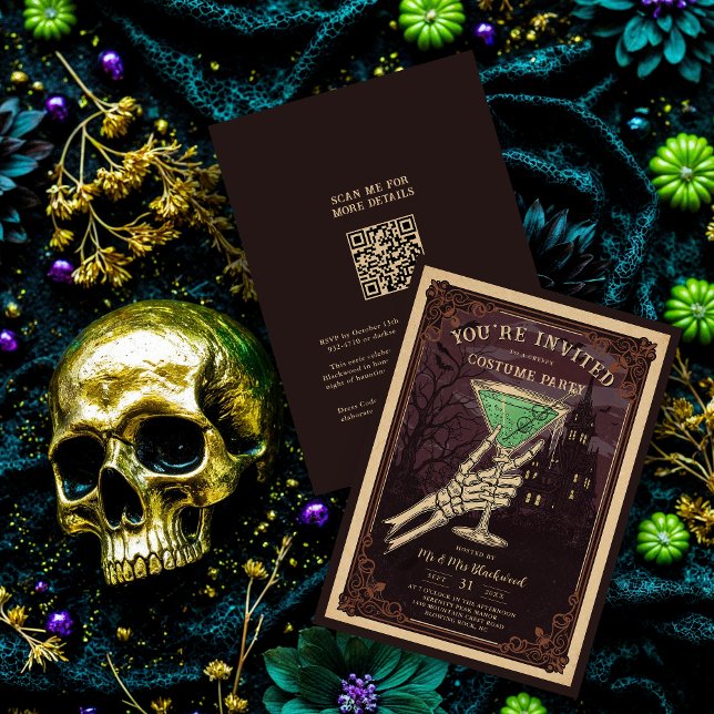 Invitation Funny and Sophisticated Halloween Gothic Cocktail  (Funny and Sophisticated Halloween Gothic Cocktail for Costume Party Invitation Cards. )