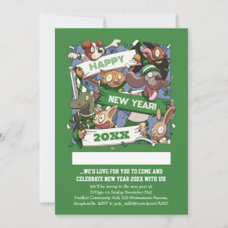 Invitation Funny Animals New Year's Party Sports Fans Cartoon