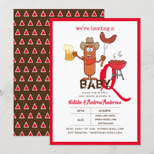 Invitation Funny Baby-Q BBQ Saucage Moderne Garçon Fille