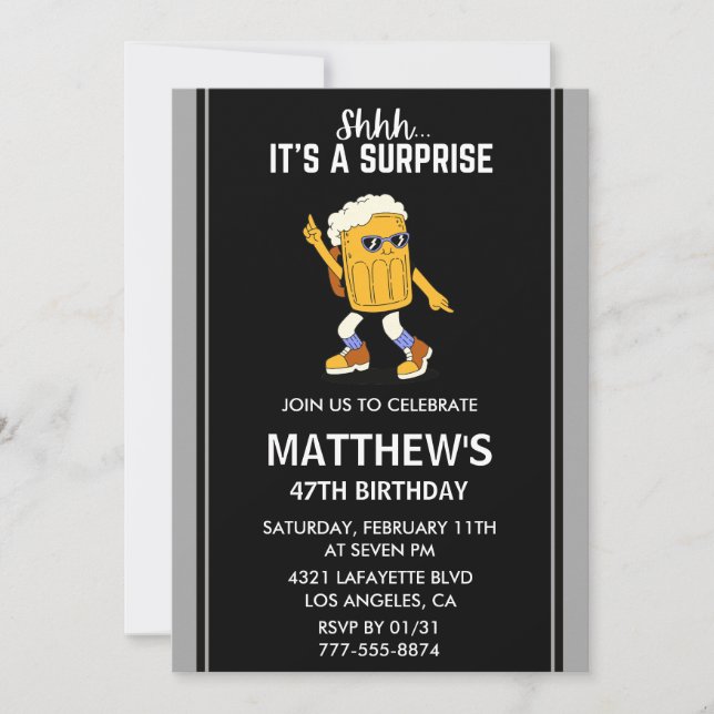 Invitation Funny Beer Surprise Party 47e anniversaire (Devant)