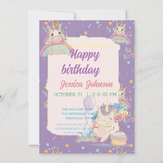 Invitation Funny Birthday Unicorn (Devant)