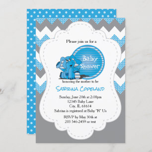 Invitation Funny Blue Chevron Silly Elephant   BABY SHOWER