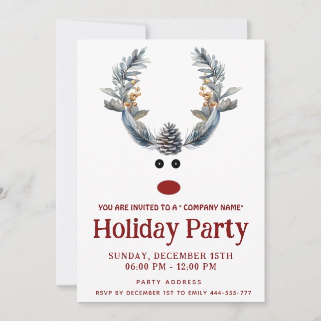 Invitation Funny boho rendeer fête de vacances entreprise (Devant)