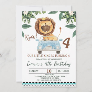 Invitation Funny Boys Roar Lion Crown King 4e anniversaire