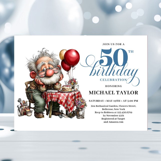 Invitation Funny Cartoon Man 50th Party Milestone Invite (Funny Cartoon Man 50th Party Milestone Invite)