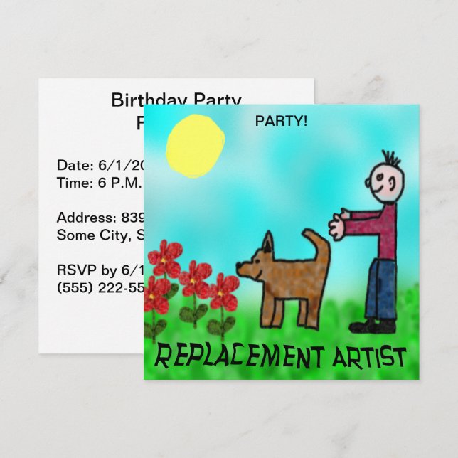 Invitation Funny Childlike Replacement Artist Birthday (Devant / Derrière)