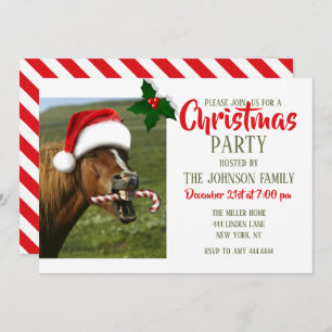 Invitation Funny Christmas horse with Santa a smiling