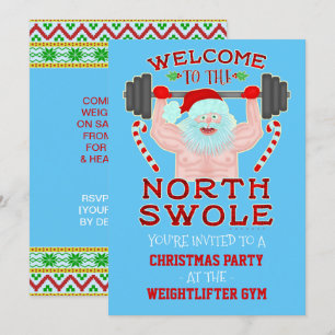 Invitation Funny Christmas Swole Père Noël Weightlifter Gym P