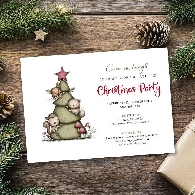 Invitation Funny Christmas Tree Cartoon Festive Party Card (Funny Christmas Tree Cartoon Festive Party Card)