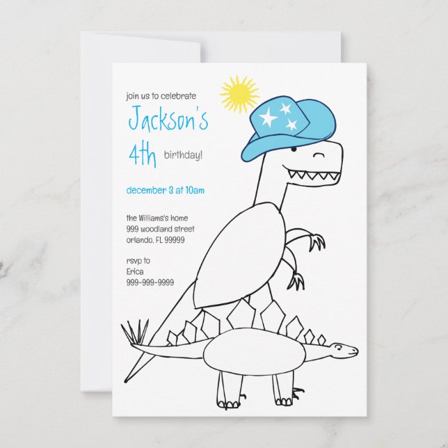 Invitation Funny Cowboy Trex Dinosaur Anniversaire de enfant (Devant)