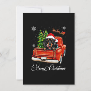 Invitation Funny Dachshund Ride Camion Rouge Joyeux Noël Paj