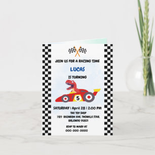 Invitation Funny Dinosaur voiture de course garçon anniversai