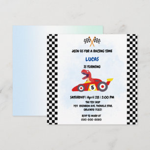Invitation Funny Dinosaur voiture de course garçon anniversai