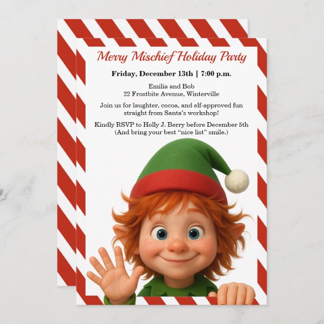 Invitation Funny Elf Faces | North Pole Fun Christmas Party  (Devant / Derrière)