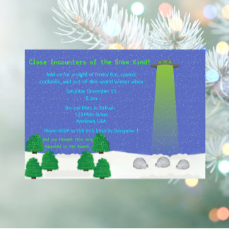 Invitation Funny & Festive Winter Party-Snow and Aliens