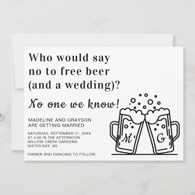Invitation Funny Free Bière et un Mariage (Devant)